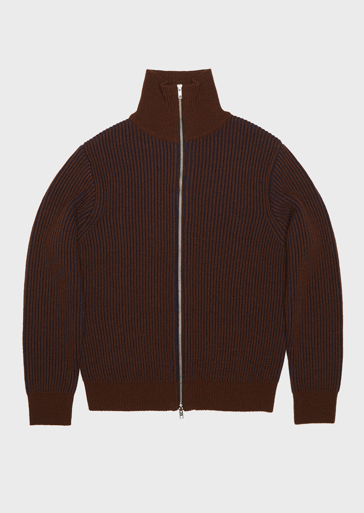 #81 TWO TONE ZIP-UP KNIT [BROWN X NAVY]