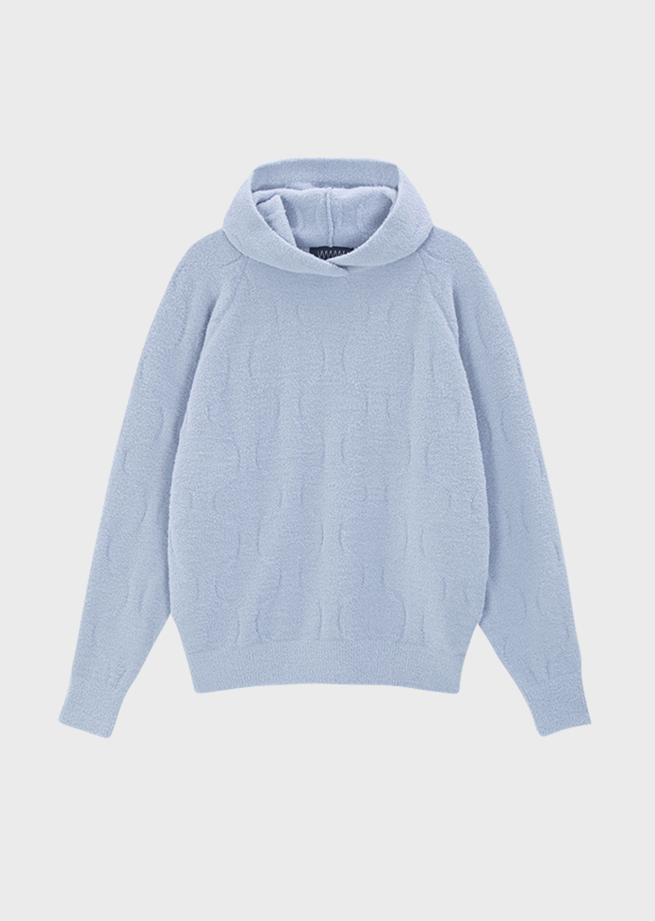QUILTED PATTERN HOODIE KNIT [S.BLUE]