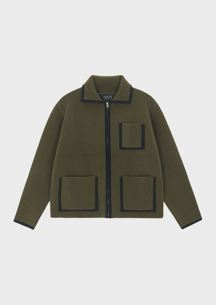 LINING ZIP-UP KNIT [OLIVE]