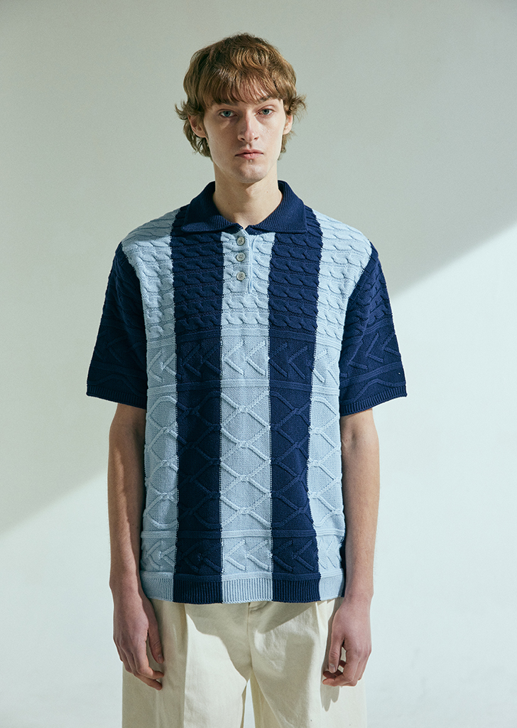 MULTI CABLE POLO KNIT [NAVY]